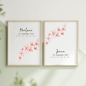 Geburtsposter für Zwillinge, Kinderzimmer Poster, Geschenke für Zwillinge zur Geburt, personalisierte Geschenke Baby, Regenbogen, Boho