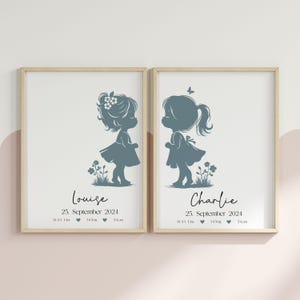 Geburtsposter für Zwillinge, Kinderzimmer Poster, Geschenke für Zwillinge zur Geburt, personalisierte Geschenke Baby, Regenbogen, Boho