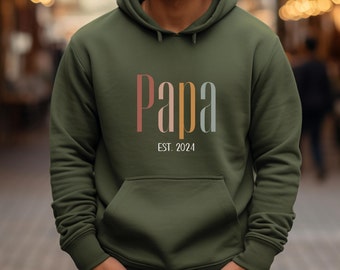 Papa Hoodie personalisiert mit Jahreszahl, Vater T-Shirt Geschenk, werdender Papa Ankündigung, Vatertag, Cooles Papa Sweatshirt, bester Papa