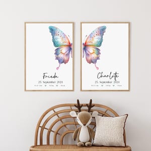 Geburtsposter für Zwillinge, Kinderzimmer Poster, Geschenke für Zwillinge zur Geburt, personalisierte Geschenke Baby, Regenbogen, Boho