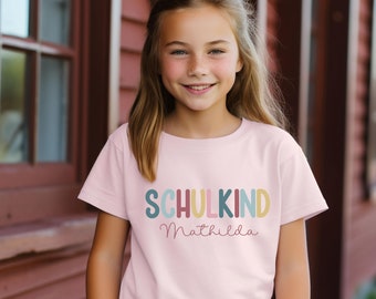 Personalisiertes Schulkind T-Shirt, Einschulungsgeschenk für Mädchen und Jungs, Schulkind 2024, T-Shirt Schulanfang