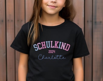 Personalisiertes Schulkind T-Shirt, Einschulungsgeschenk für Mädchen und Jungs, Schulkind 2024, T-Shirt Schulanfang, Schuleintritt Geschenk