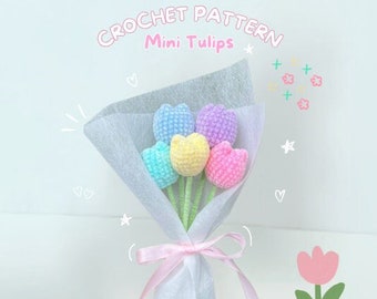 Niedliche Tulpen häkeln Muster - Blumen häkeln, einfaches Tulpen Blumenmuster, Blumenstrauß Englisches Muster, Muttertag, Geschenke für Sie