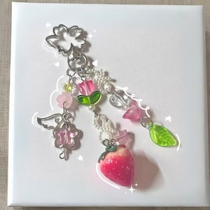 Cute Strawberry Bow Keychain - Lily Of The Valley Keychain, Y2K Keychain, Phone Jewellery Charm, Coquette Fairycore, Kawaii, Gifts For Her