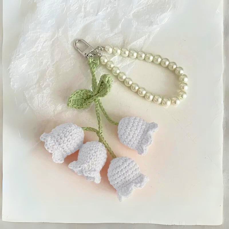 Cute Initial Letter Keychain With Lily Of The Valley & Bow – Adorable Purse Charm For Backpacks, Gifts For Teens & Women