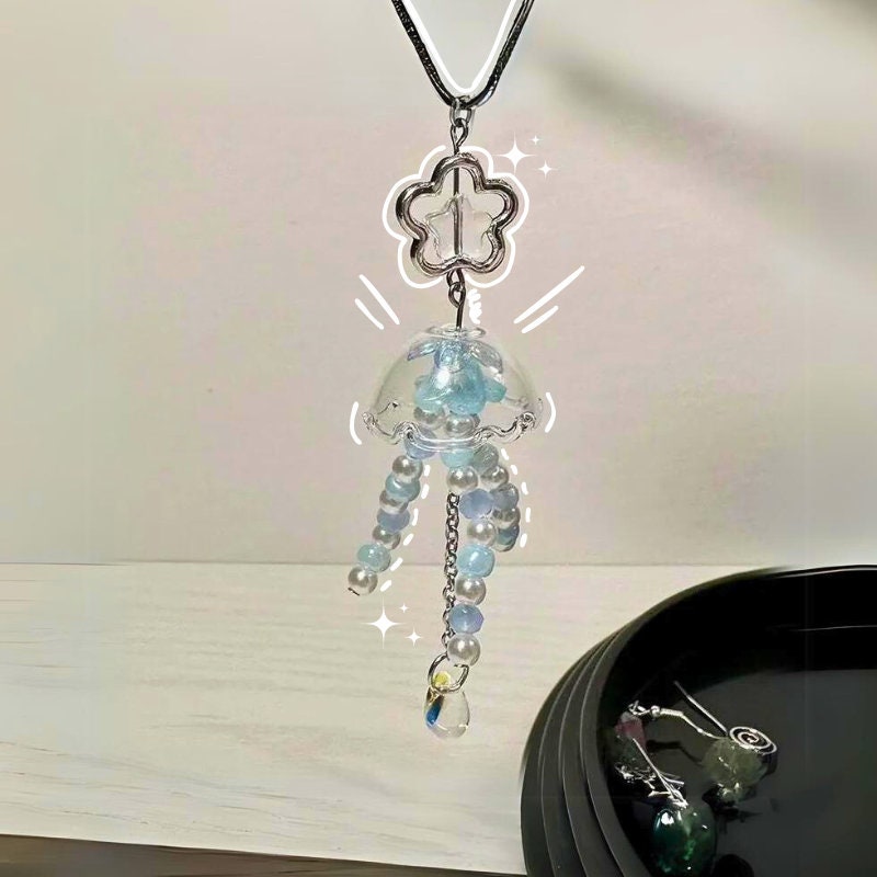 ブルークラゲキーホルダー - 手作りクラゲキーホルダー、クラゲの携帯