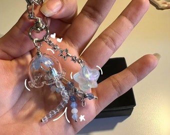 ブルークラゲキーホルダー - 手作りクラゲキーホルダー、クラゲの携帯