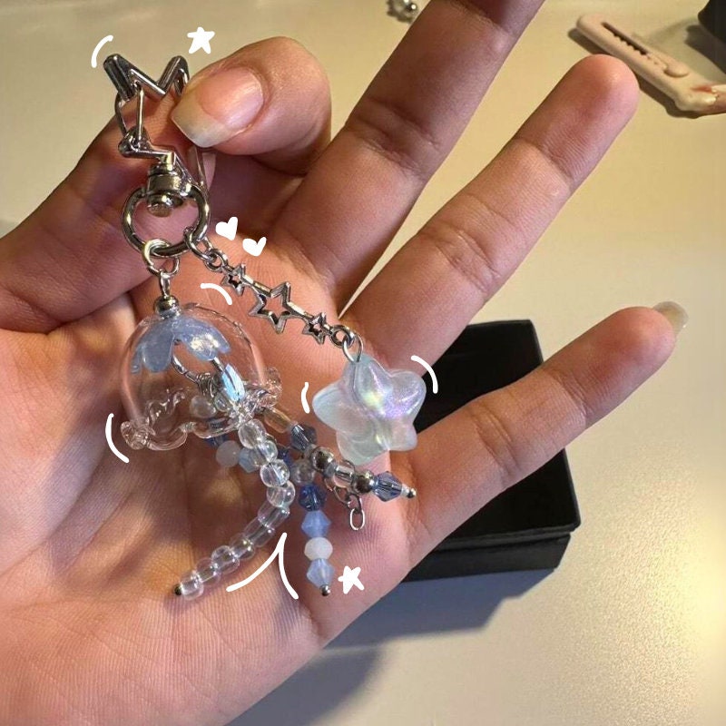 ブルークラゲキーホルダー - 手作りクラゲキーホルダー、クラゲの携帯