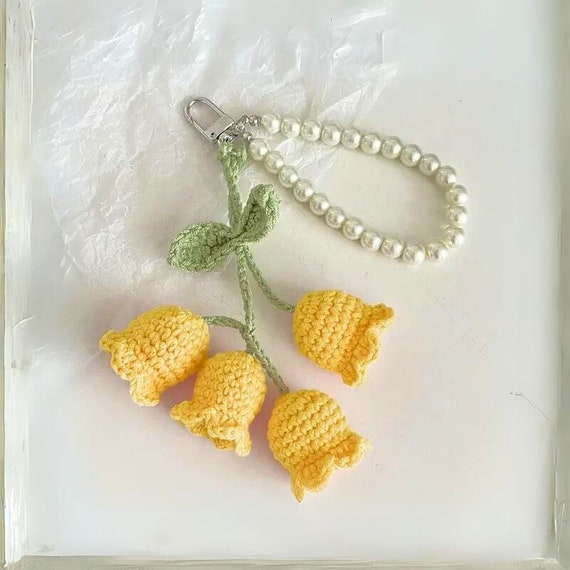 Lily of the Valley Crochet Keychain - Cute Flower Pearl Chain Bag