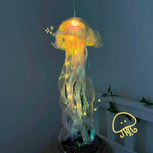 Aesthetic LED Jellyfish Lamp Bedroom Night Lamp, Bedroom Night Light, Room And Home Decoration, Jellyfish Decor, Boho, Fantasy Nightlight Yellow