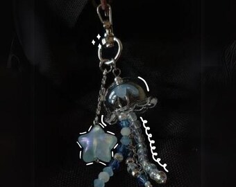 ブルークラゲキーホルダー - 手作りクラゲキーホルダー、クラゲの携帯