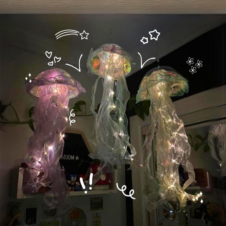 Aesthetic LED Jellyfish Lamp Bedroom Night Lamp, Bedroom Night Light, Room And Home Decoration, Jellyfish Decor, Boho, Fantasy Nightlight zdjęcie 1