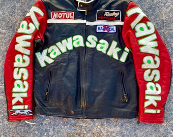 Blouson motard en cuir Kawasaki