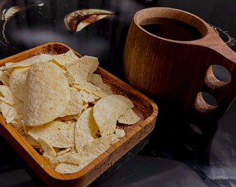 Wooden cup and wooden snack bowl