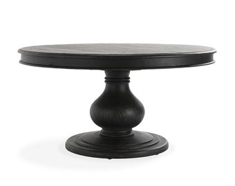 Vintage ronde eettafel met rond onderstel en antiek geïnspireerde onderkant, ronde eettafel, eettafel voor 6 personen