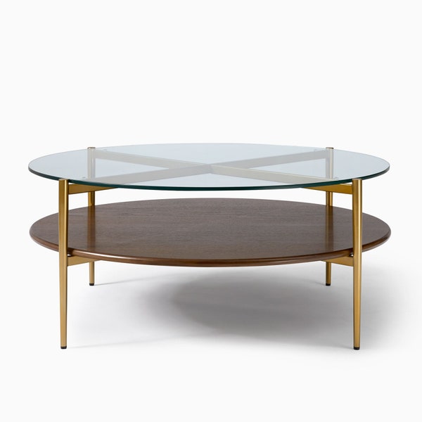 Coffee Table, Unbreakable Glass Coffee Table, Round Table, Center Table, Decorative Wooden Table w/ Tempered Glass Top, Modern Table Decor