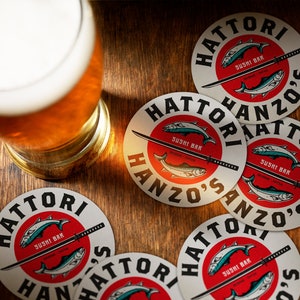 Hattori Hanzo’s Sushi Bar - Kill Bill Tarantino Inspired Beermats (6 pack)