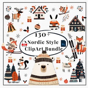 Pacchetto invernale scandinavo Clipart invernale nordico neutro Collezione nordica Sfondo trasparente PSD PNG
