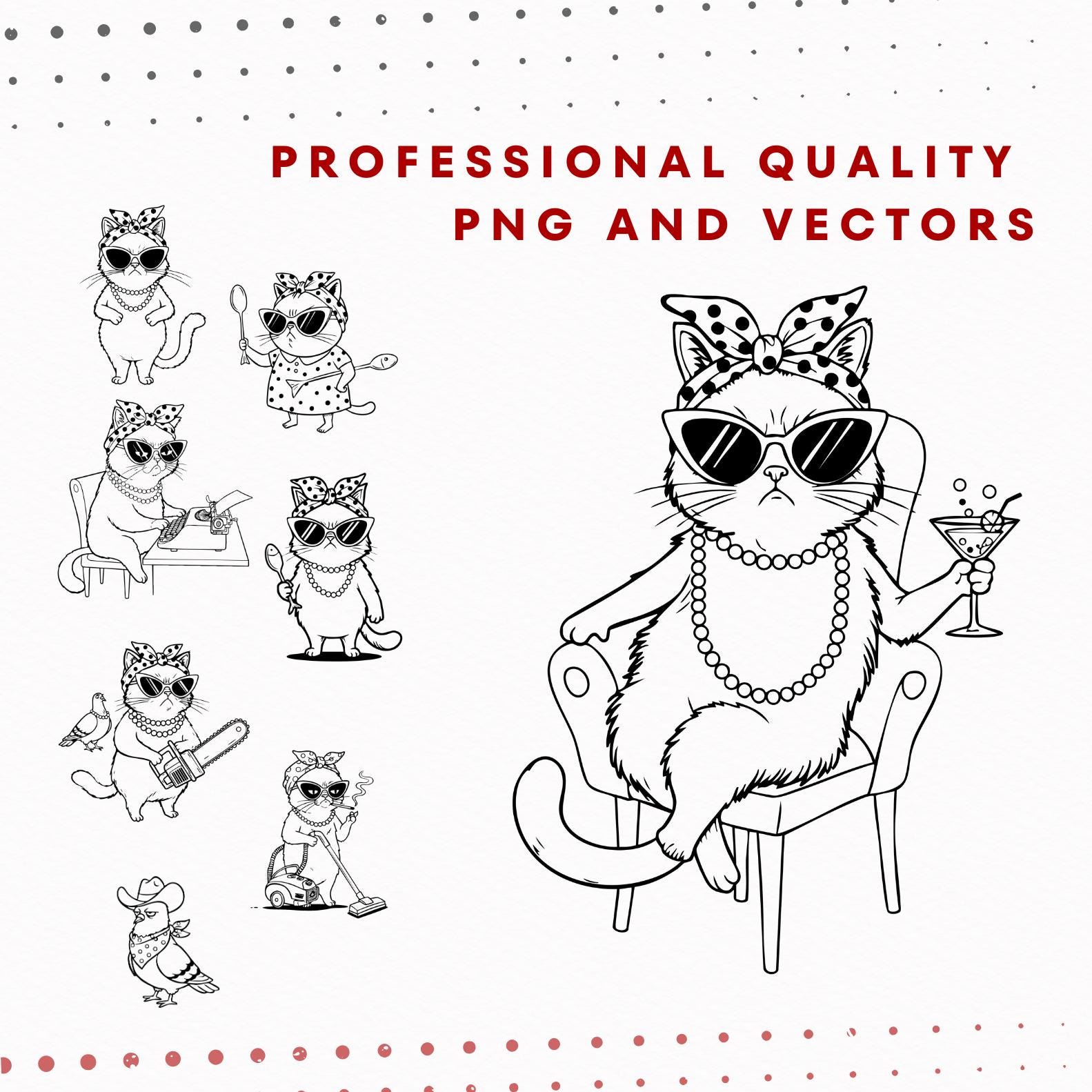 Grumpy Cat Art Bundle PNG SVG EPS Vector Retro Funny Cat Illustrations ...