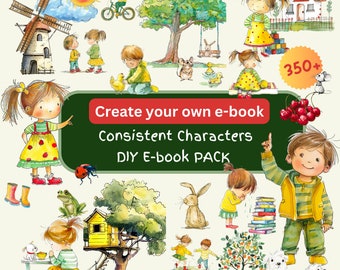 Children&#39;s eBook Illustrations: Watercolor PNG Bundle for Story Books
