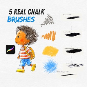 5 Kids Realistic Chalk & Crayon Pencil Brushes for Procreate, Whimsical  – Hand-Drawn Texture Set