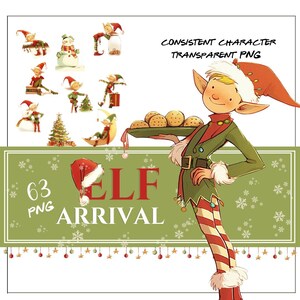 LLEGADA DE ELF Clipart Navidad Niños Ilustraciones de libros electrónicos para libros personalizados, Niños 2+, Tu propio libro de historias, Personaje consistente 3009