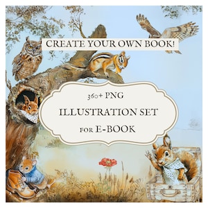 Aangepaste e-boekillustraties Je eigen verhalenboek Digitale kunst voor kinderboeken PNG Complete illustratiecollectie Aquarel kinderkamer 701