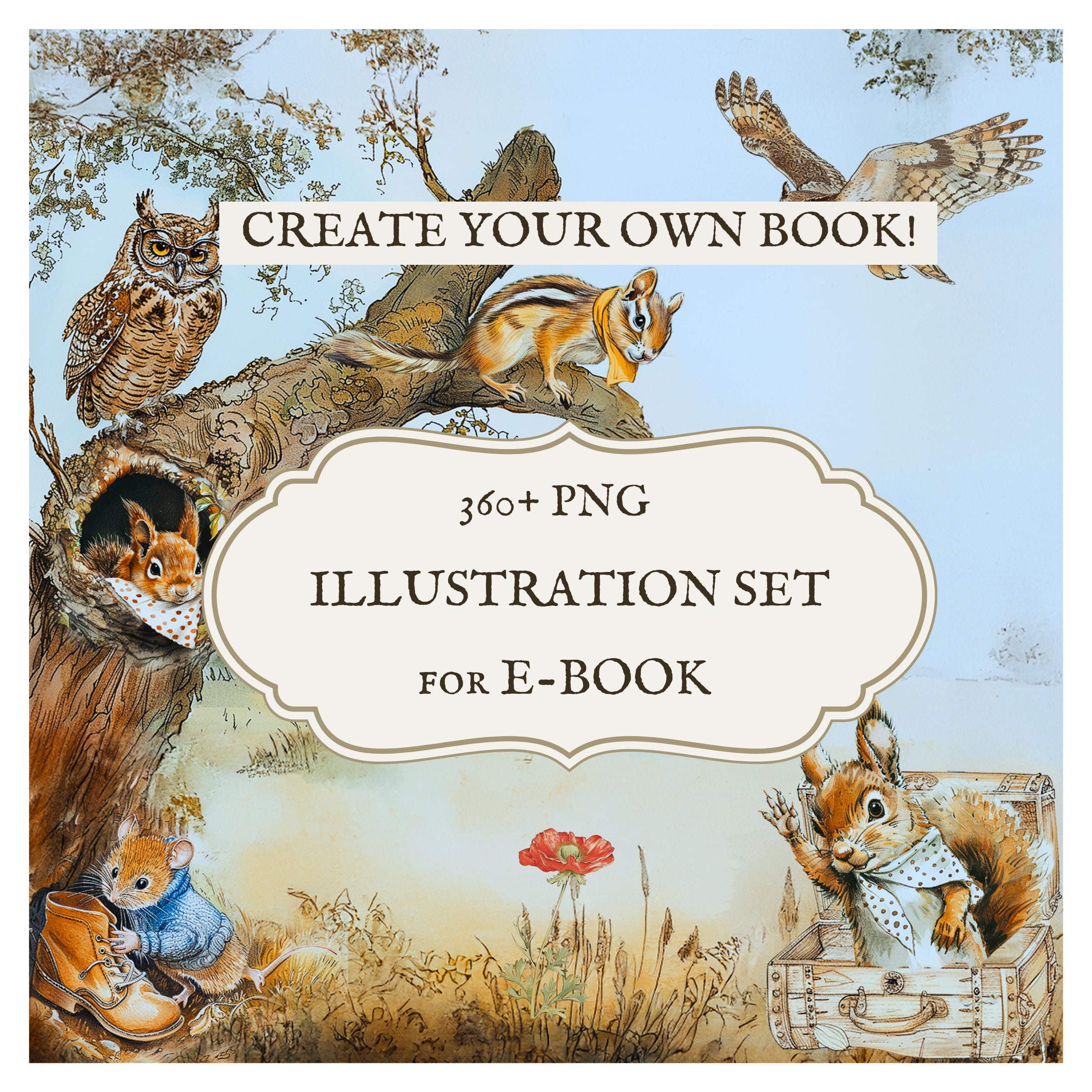 Custom e-Book Illustrations Your Own Storybook Digital Art for Children’s Books PNG Complete Illustration collection Watercolor Nursery 701