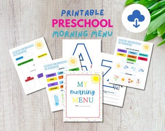 Preschool Morning Menu Printable, Home school preschool Worksheets, Preschool worksheets, Home School Menu, Alphabet printable