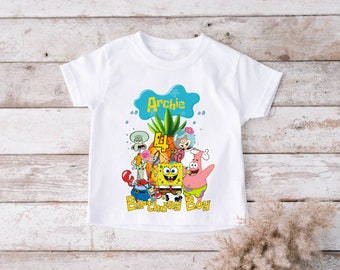 PERSONALISED T-Shirt  SpongeBob Kids  boys BIRTHDAY gift party top tee