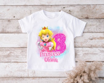 PERSONALISED  princess peach T-Shirt Kids Girls BIRTHDAY gift party top tee