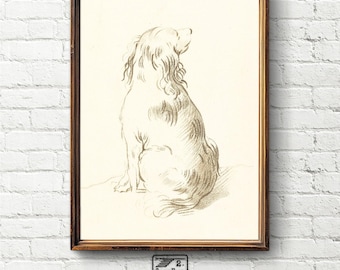 Charming Back View of a Sitting Dog in Fine Linework | Vintage Drawing | Art Print | Wall Art | Digital Download | 25-96