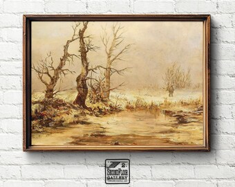 Misty Winter Marsh Landscape | Vintage Painting Print | Wall Art | Digital Download | 25-104