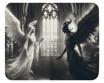Podkładka pod mysz w wersji Good & Evil — mistyczne, eleganckie, zrównoważone, szczegółowe, gotyckie, majestatyczne, wyjątkowe, oszałamiające, pełne podziwu