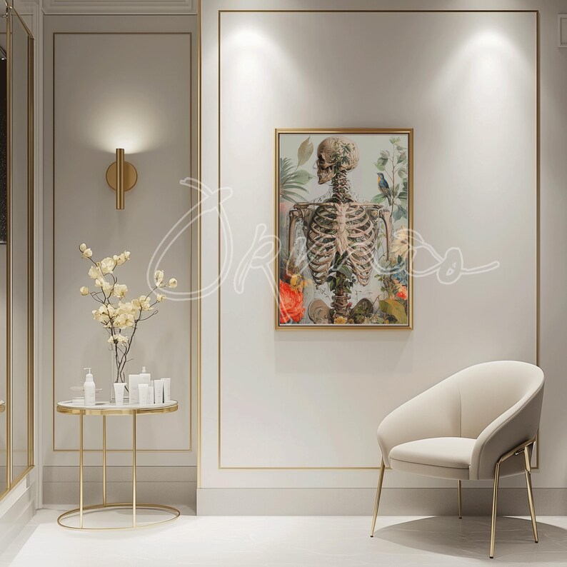 Botanical Skeleton Anatomy Poster, Vintage Floral Human Skeleton Art ...