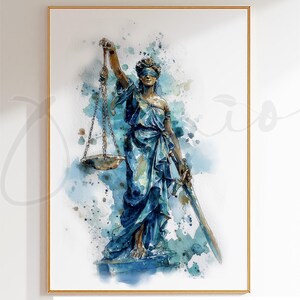 Lady Justice Watercolor Wall Art, Law Office Decor Print, Scales of Justice Poster, Lawyer Gift, Attorney Office Printable