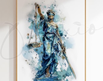 Lady Justice Watercolor Wall Art, Law Office Decor Print, Scales of Justice Poster, Lawyer Gift, Attorney Office Printable
