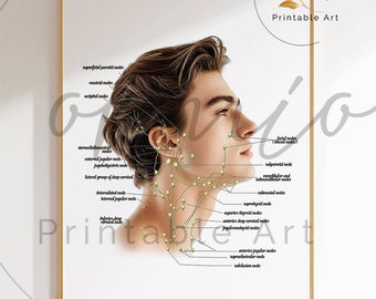 Face Lymphatic System Print: Esthetician Gift, Massage Art (Digital Download)