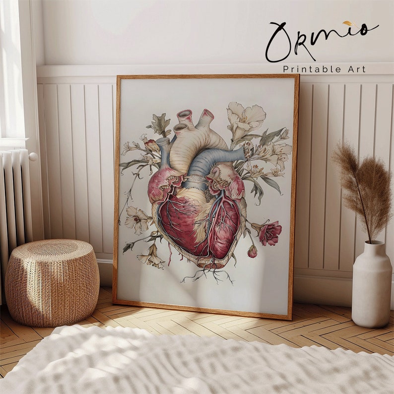 Floral Heart Anatomy Art Print: Medical Office Decor (digital Download ...