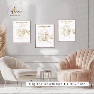 May include: Three printable digital art prints with gold text and illustrations of the face with labeled points for injectable treatments. The text on each print reads "Injectable Treatment Points".
