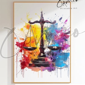 Printable Scales of Justice Art Poster, Legal Office Decor, Law Firm Wall Art, Attorney Gift, Justice Scale Print, Attorney Office Decor