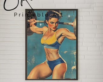 Vintage Weightlifter Woman Poster: Retro Gym Art (Digital Download)
