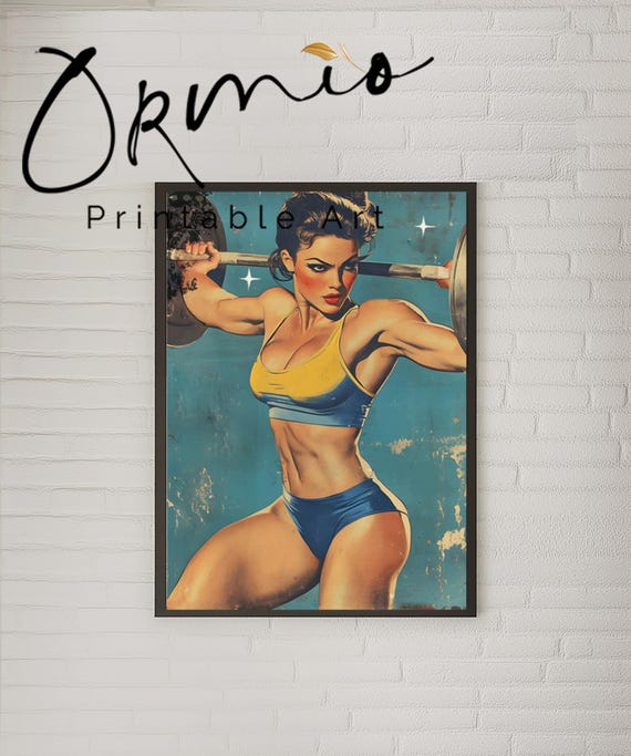 Vintage Weightlifter Woman Poster: Retro Gym Art (Digital Download)