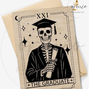 Tarjeta de graduación divertida con esqueleto – Regalo de graduación imprimible – Plegable de A4 a A5 – Decoración de graduación de Dark Academia – Descarga digital