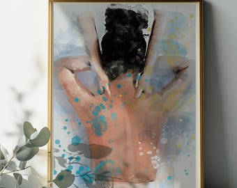 Massage Therapy Wall Art, Back Massage Watercolor Print, Physiotherapy Clinic Decor, Wellness Spa Poster, Chiropractic Office Decor