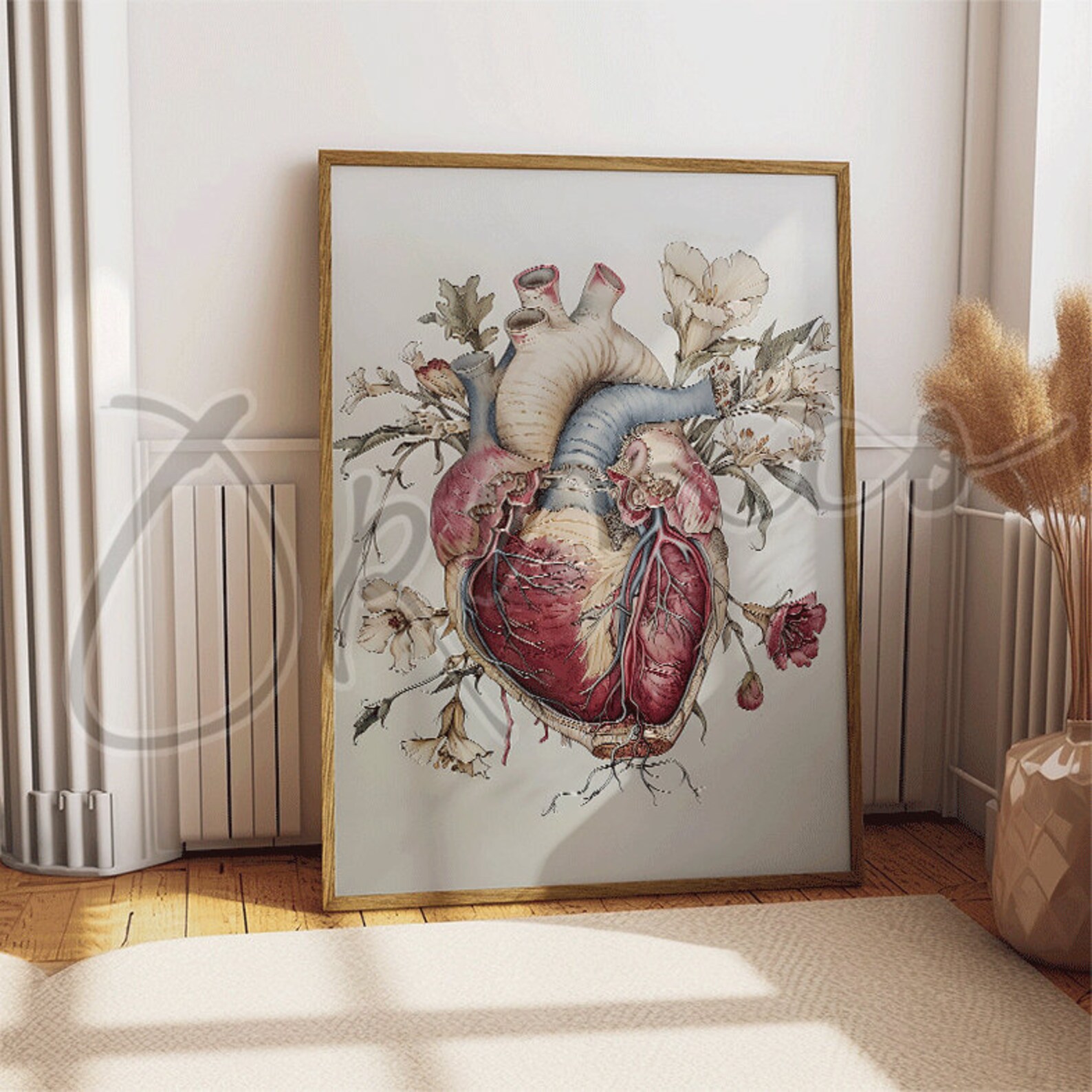 Floral Heart Anatomy Art Print: Medical Office Decor (digital Download ...