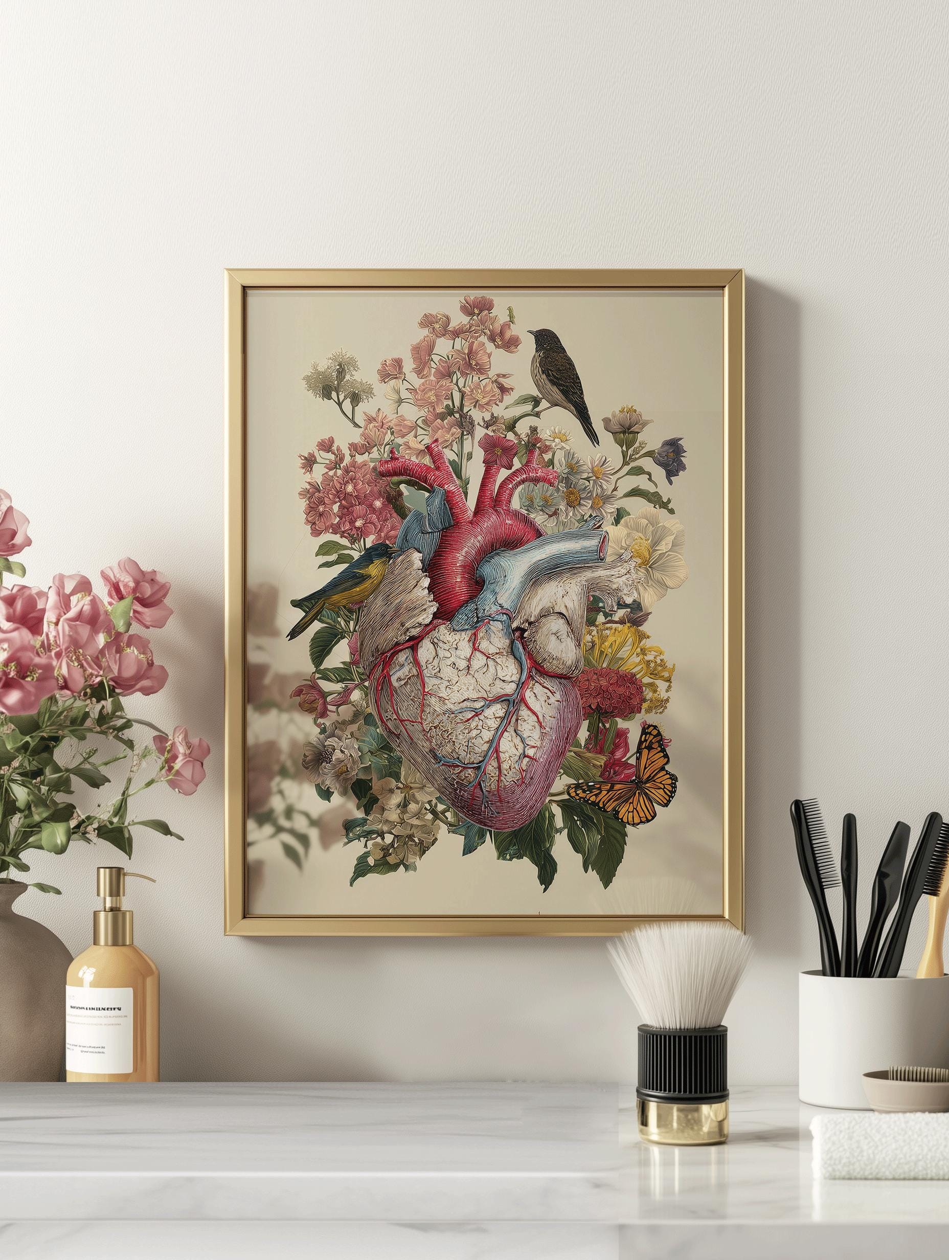 Botanical Heart Anatomy Art Print, Human Heart Illustration, Medical ...