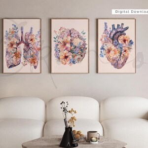 Botanical Anatomy Art Prints: Heart, Brain, Lungs (Digital Download)