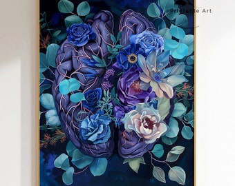 Lámina artística de cerebro floral: Decoración para oficina de salud mental (Descarga digital)