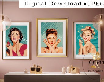 Retro Pin Up Prints: Nail Salon Decor, Glamour Wall Art (Digital Download)